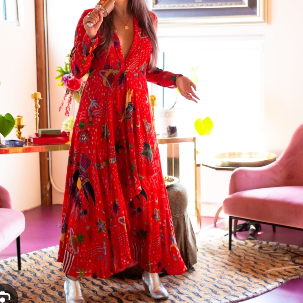 Sold Farm Rio Carnival Red Long Sleeve Maxi Dress